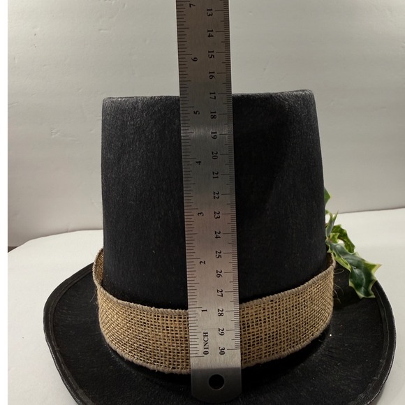 Christmas Vintage Top Hat Steampunk Decorative Black Felt Burlap Holly Red Bird - Picture 9 of 12